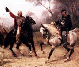 03 Victorio Emmanuele II 2610860.jpg - Il 26 ottobre 1860 lo storico incontro tra Giuseppe Garibaldi e Vittorio Emanuele II a Teano,  è l'episodio della storia risorgimentale, con il quale si concluse la spedizione dei Mille.


